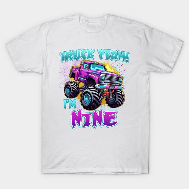 Truck yeah Birthday Tee Nine year old Girl Tee Monster Truck Birthday Country Birthday Kids T-Shirt by inksplashcreations